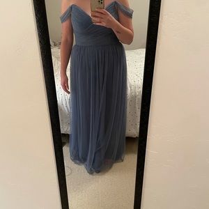 David’s Bridal Steele blue tulle bridesmaids dress